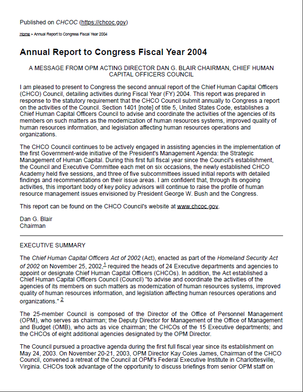 2004 Chief Human Capital Officers Council Annual Report to Congress
